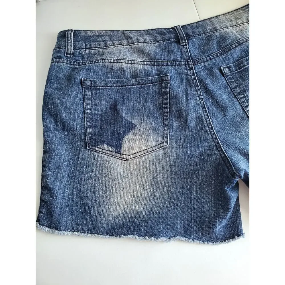 Juniors LEI Cutoff Blue Jean Denim Shorts XL 17 Vintage Retro Y2K Stars Grunge